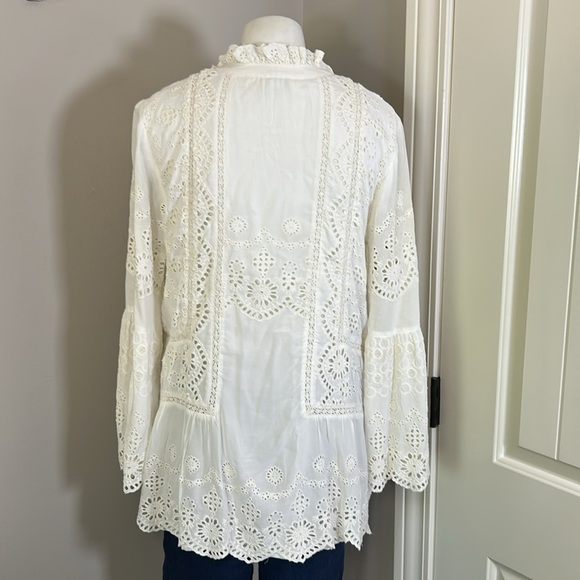Sundance Lisette White Lace Eyelet Tunic Long Sleeve Boho Tassel Shirt Sz S - Picture 6 of 12
